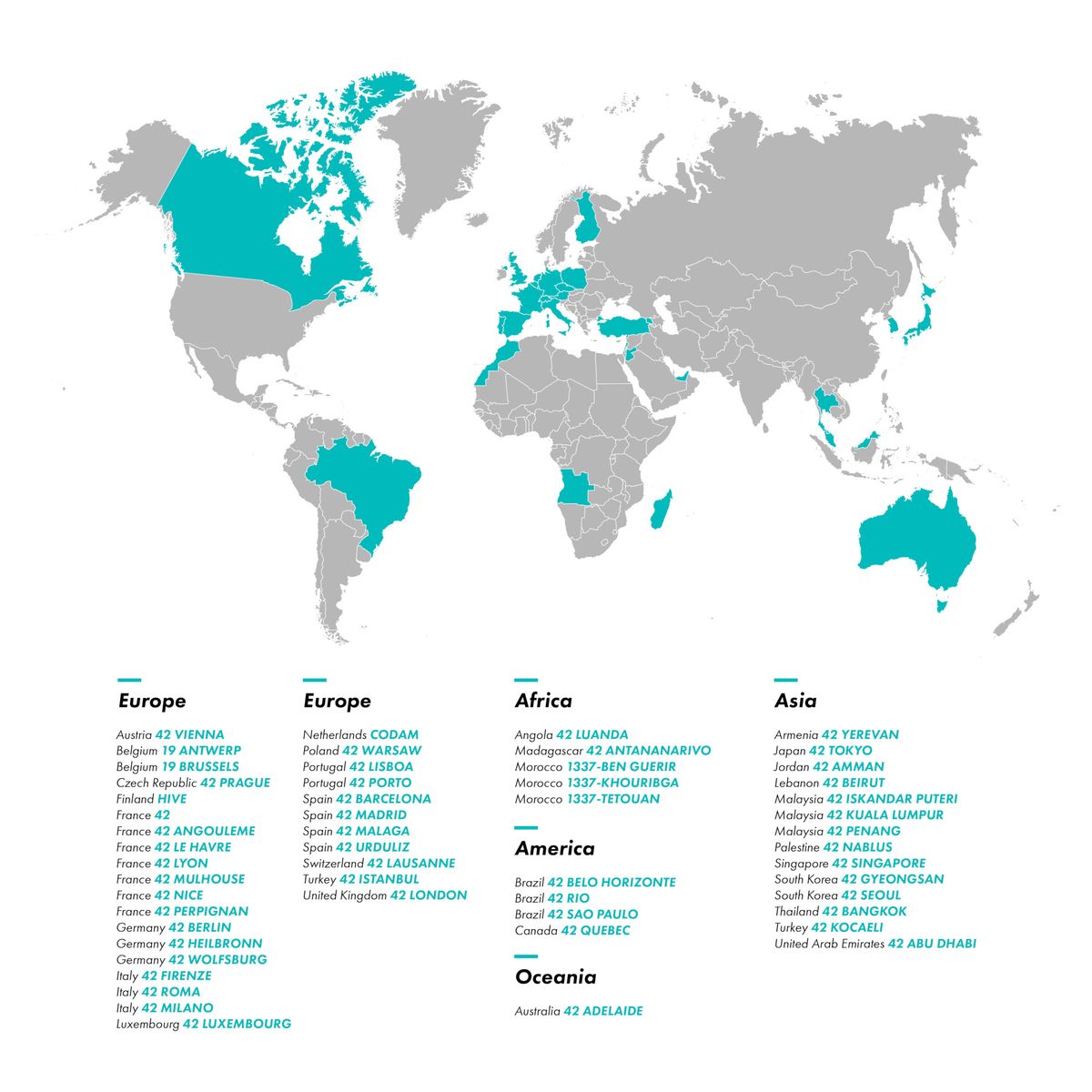 42 campuses around the world